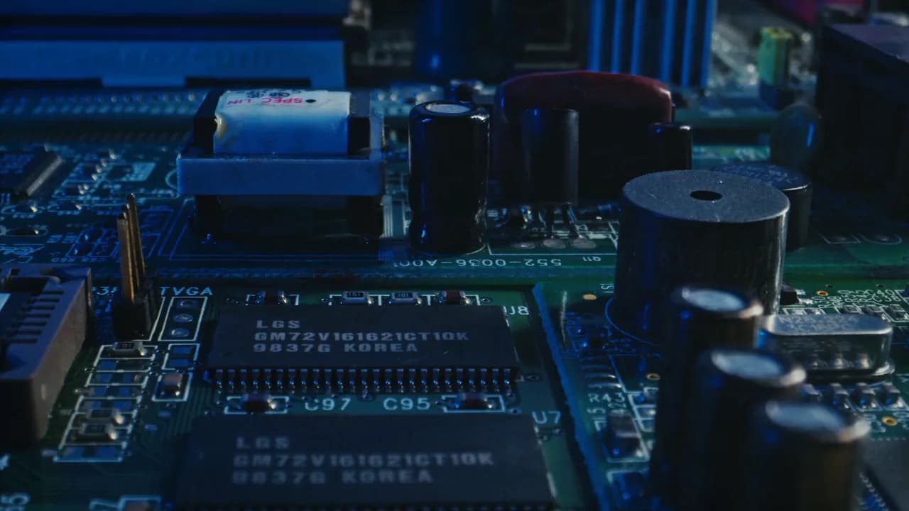 Close-up of memory chips on a circuit board