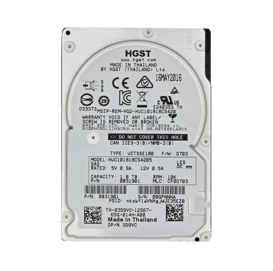 Dell 03D9VC 1.8TB 12Gb/s SAS 10000 2.5-Inch Hard Drive