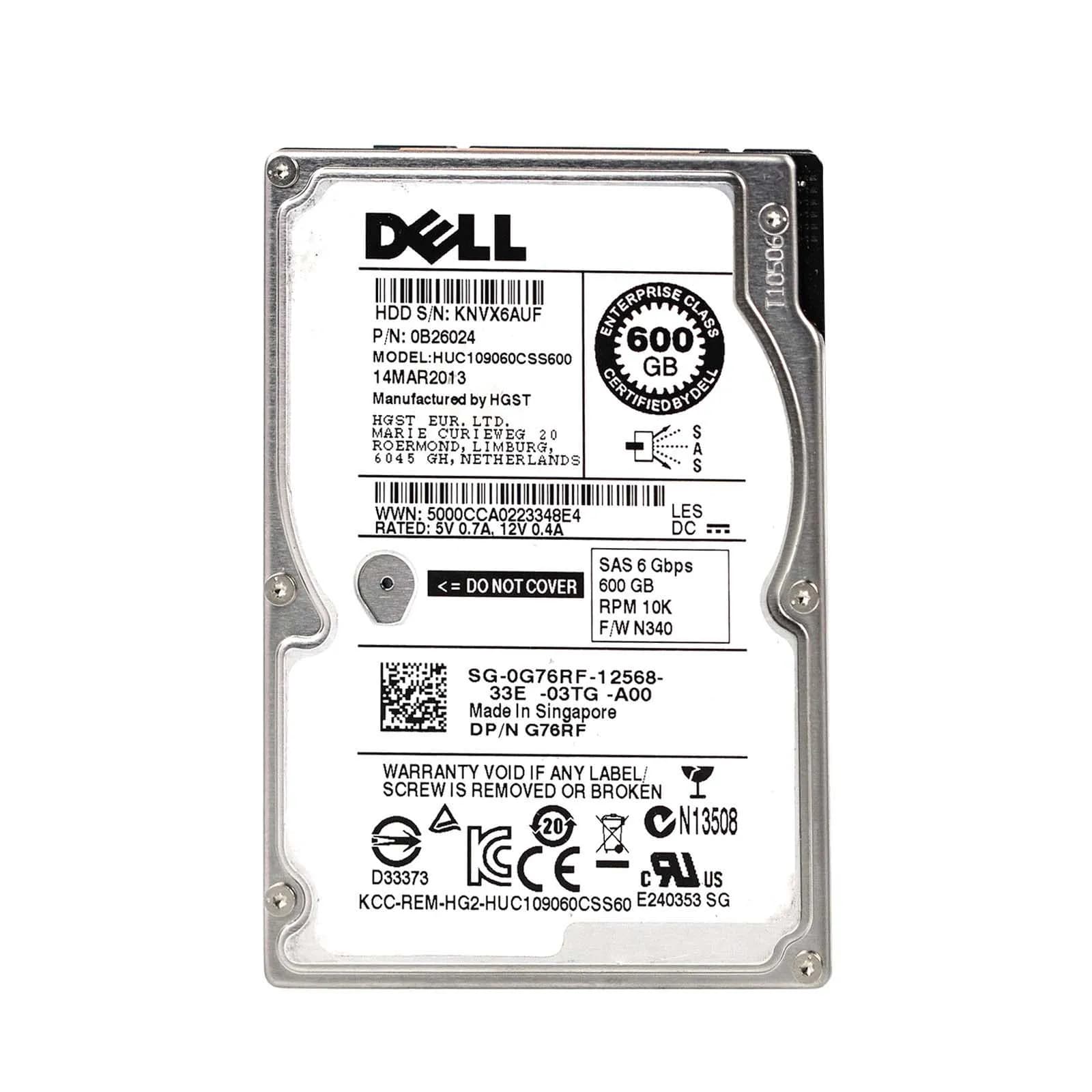 Dell 0G76RF 600GB 10000RPM SAS 6Gb/s 2.5-Inch Hard Drive
