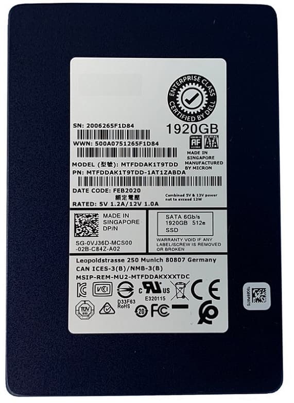 Micron MTFDDAK1T9TDD-1AT1ZA 1.92TB 6Gb/s SATA TLC 2.5-inch SSD