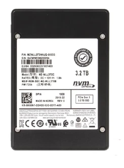 Samsung MZ-WLL3T2C 3.2TB PCIe NVMe 3.0 x4 2.5-in SSD