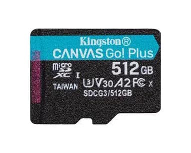 Kingston SDCG3/512GB 512GB Canvas Go Plus Class 10 U3 V30 A2 microSDXC UHS-I Memory Card with Adapte...