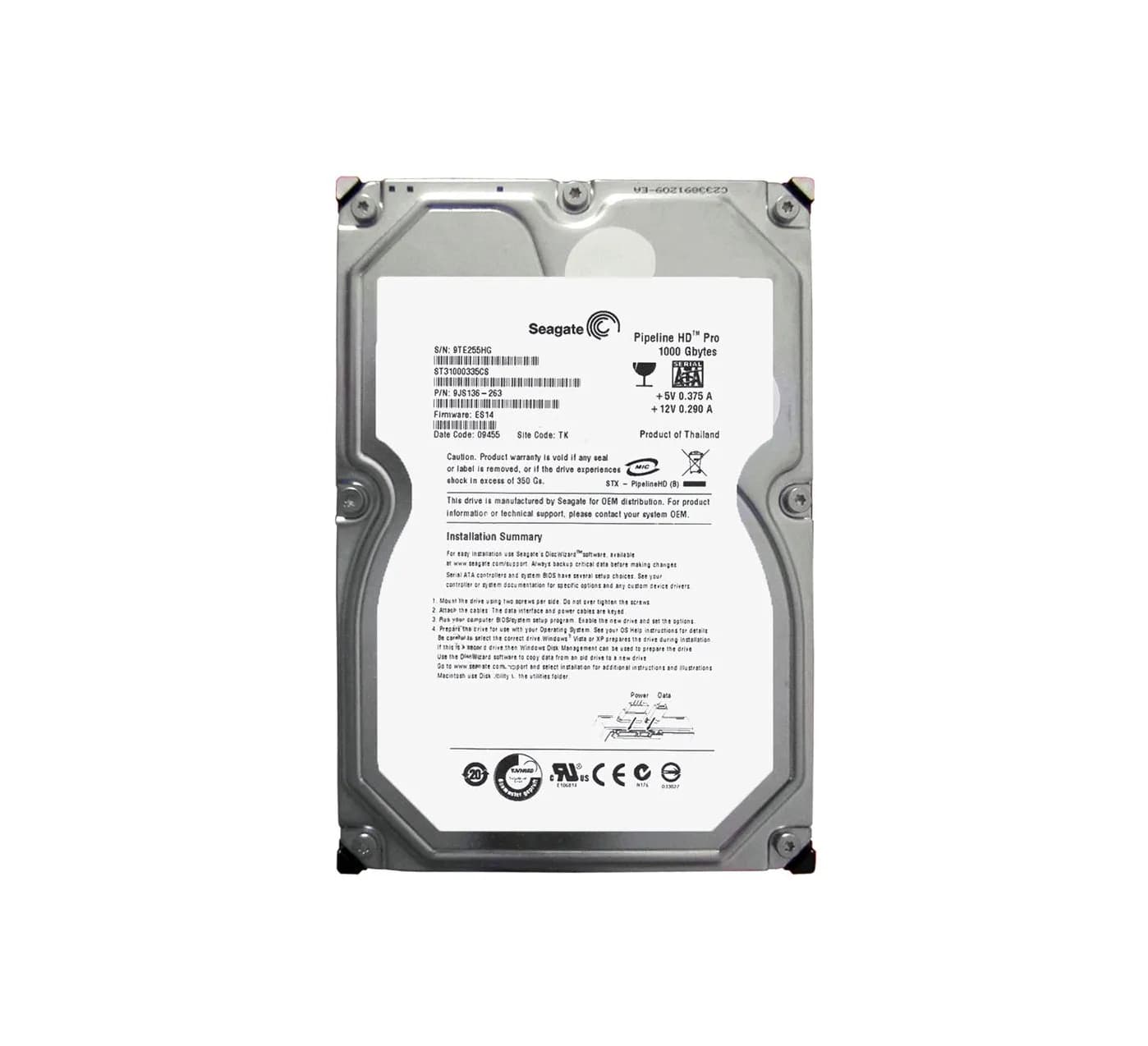 Seagate ST31000335CS Pipeline HD Pro 1TB 7200RPM SATA 6Gb/s 64MB Cache 3.5-inch Hard Drive