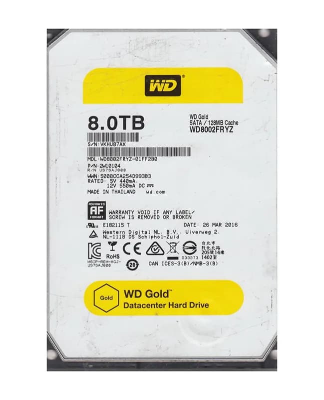 Western WD8002FRYZ Digital 8TB 6Gb/s SATA 7200 3.5-in 128MB Hard Drive
