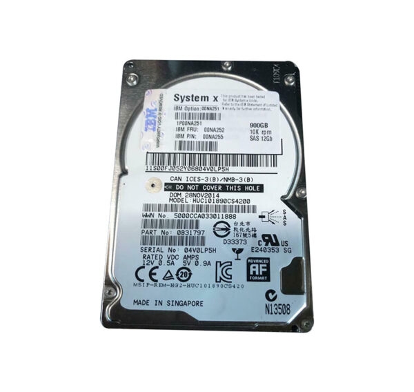 00NA251 - IBM 900GB 10000RPM SAS 12Gb/s Hot Swappable 2.5-Inch Hard Drive for x3550 M5
