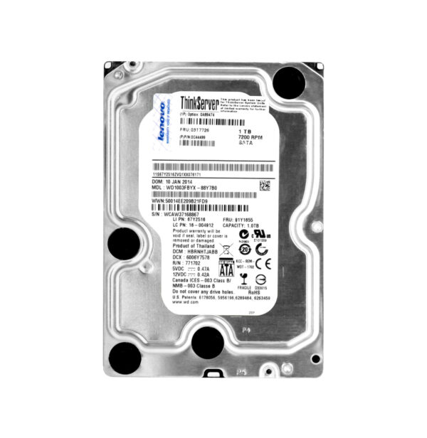 03T7726 - Lenovo 1TB 7200RPM SATA 6Gb/s Hot Swappable 3.5-Inch Hard Drive for ThinkServer TS430