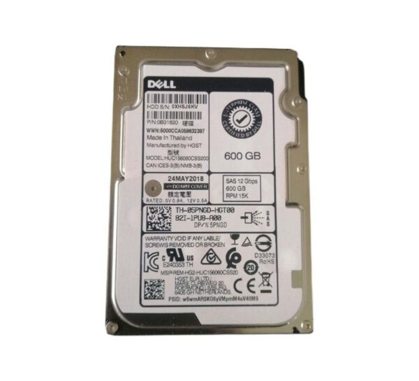05PNGD - Dell 600GB 15000RPM SAS 12Gb/s Hot-Pluggable (512n) 2.5-Inch Hard Drive with Tray for PowerEdge Servers