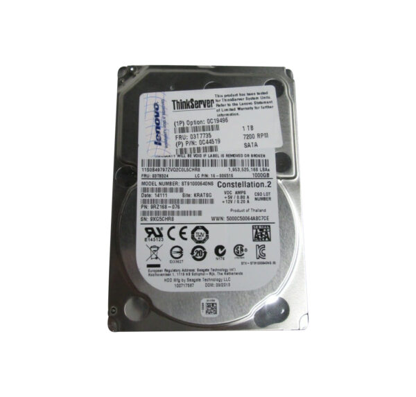 0C19496 - Lenovo 1TB 7200RPM SATA 6Gb/s Hot Swappable 2.5-Inch Hard Drive for ThinkServer