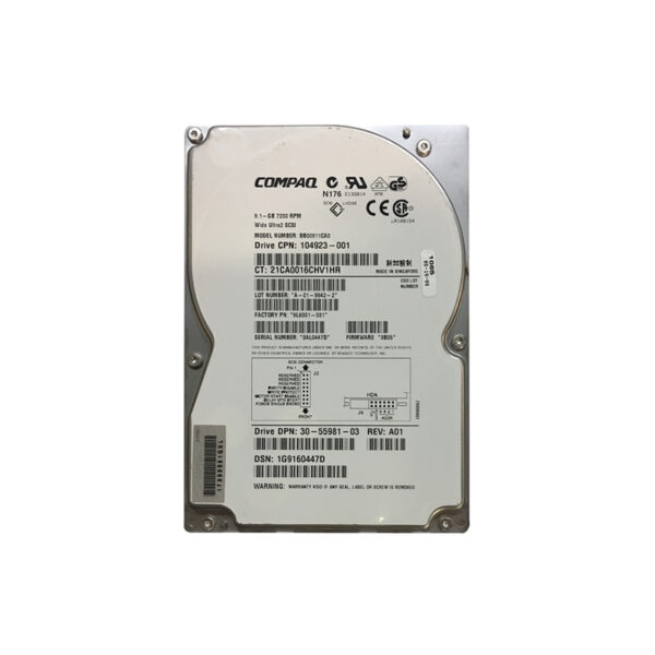 104923-001 - Compaq 9.1GB 7200RPM Wide Ultra2 SCSI Hot-Swappable 80-Pin 3.5-Inch Hard Drive