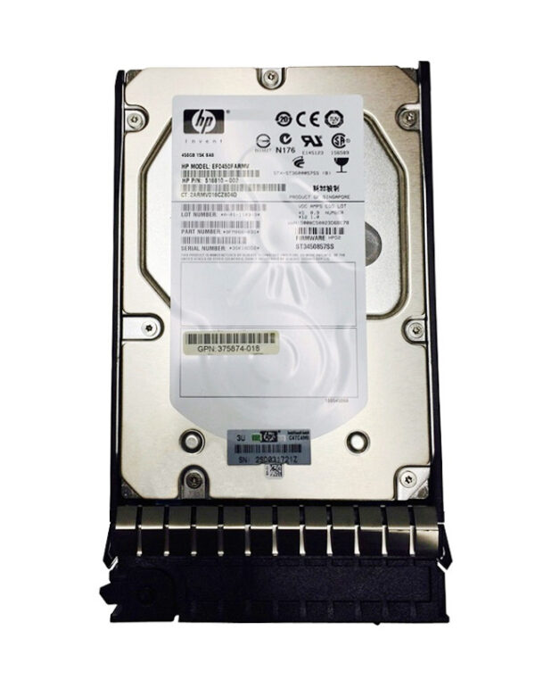 375874-018 - HP 450GB 15000RPM SAS 3Gb/s 16MB Cache Hot-Pluggable Dual Port 3.5-inch Hard Drive with Tray
