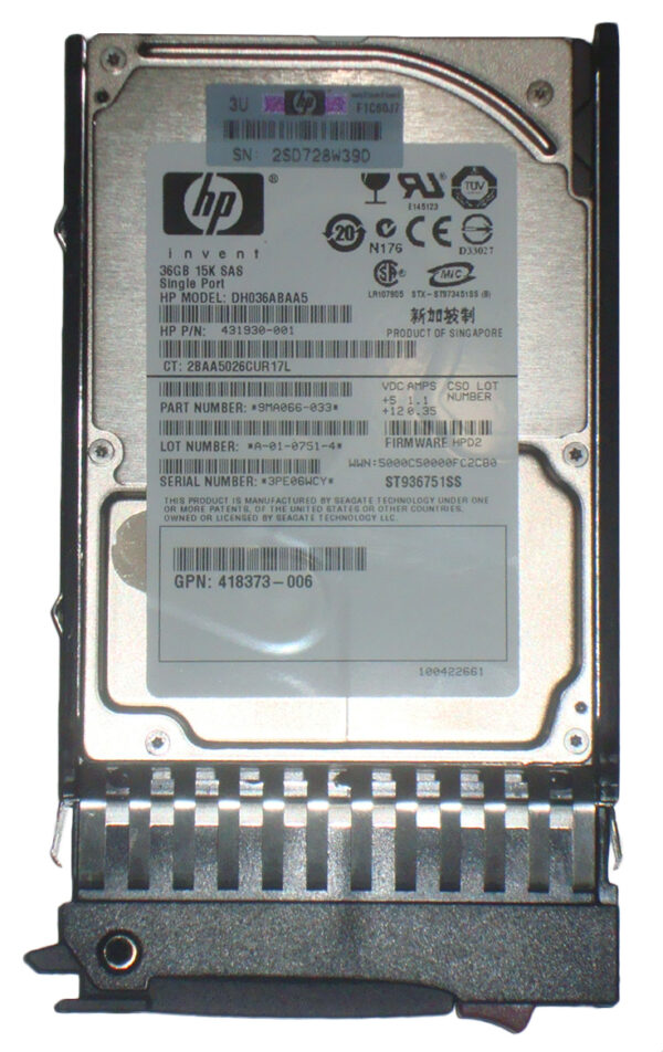 418373R-006 - HP 36GB 15000RPM SAS 3Gb/s Hot-Pluggable Single Port SFF 2.5-inch Hard Drive with Tray
