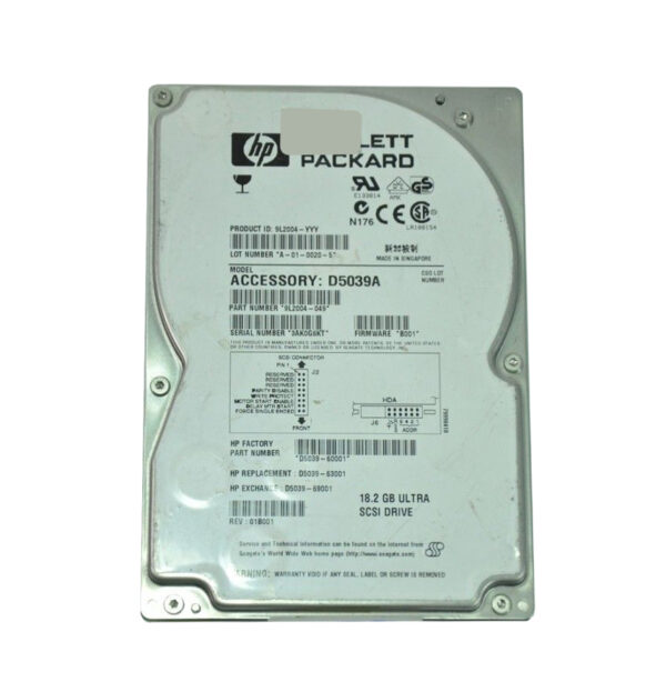 D5039A - HP 18.2GB 7200RPM Ultra SCSI Hot Swappable 80-Pin 3.5-Inch Hard Drive
