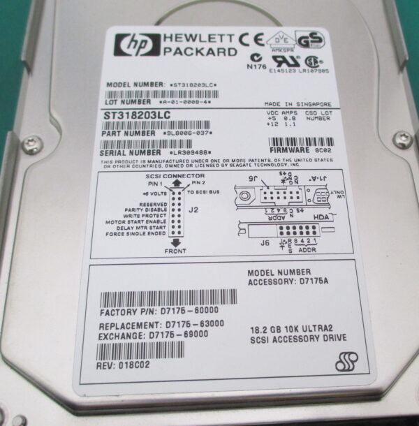 D7174-69000 - HP 18.2GB 7200RPM Wide Ultra2 SCSI Hot Swappable LVD 80-Pin 3.5-Inch Hard Drive with Tray