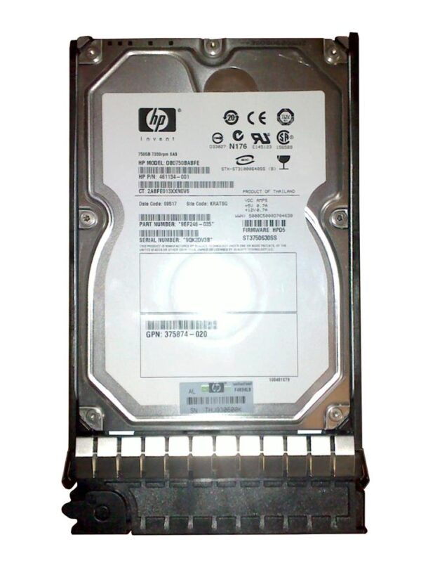 DB0750BABFE - HP 750GB 7200RPM SAS 3Gb/s Hot-Pluggable Dual Port LFF 3.5-inch Hard Drive with Tray for Gen1/7 ProLiant Server