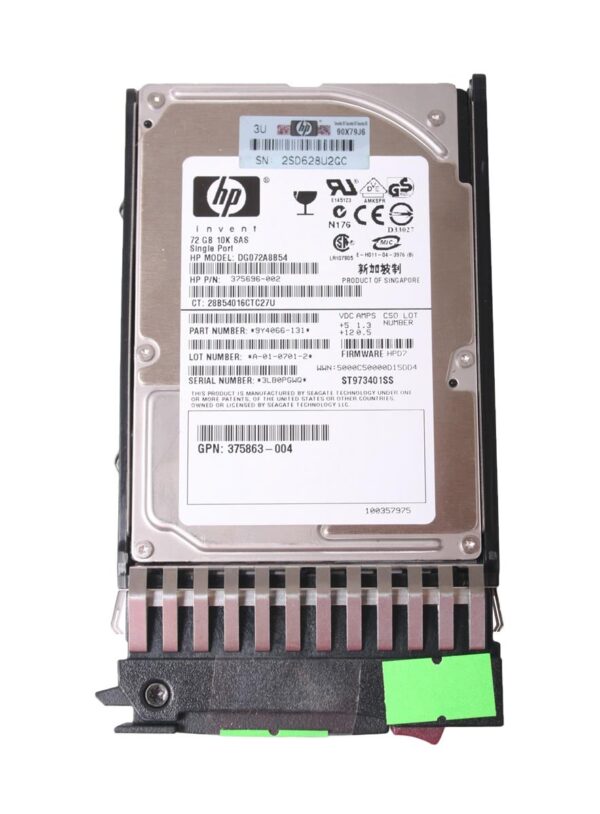 DG072A8B54 - HP 72GB 10000RPM SAS 3Gb/s Hot-Pluggable Single Port SFF 2.5-inch Enterprise Hard Drive with Tray for Gen1/7 ProLiant Server