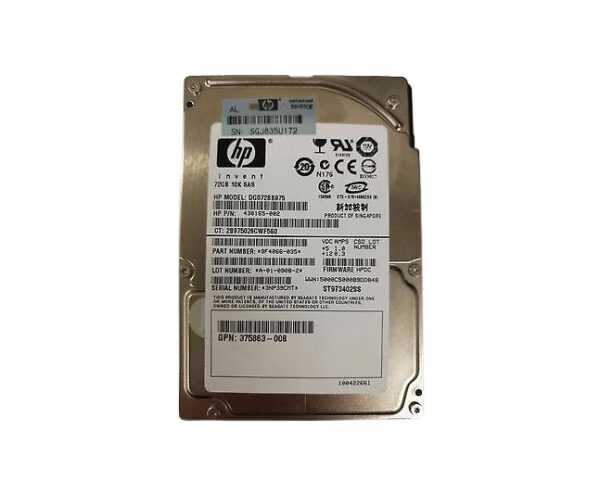 DG072BB975 - HP 72GB 10000RPM SAS 3Gb/s Hot Pluggable Dual Port 2.5-Inch Hard Drive with Tray for ProLiant BL620c Gen7