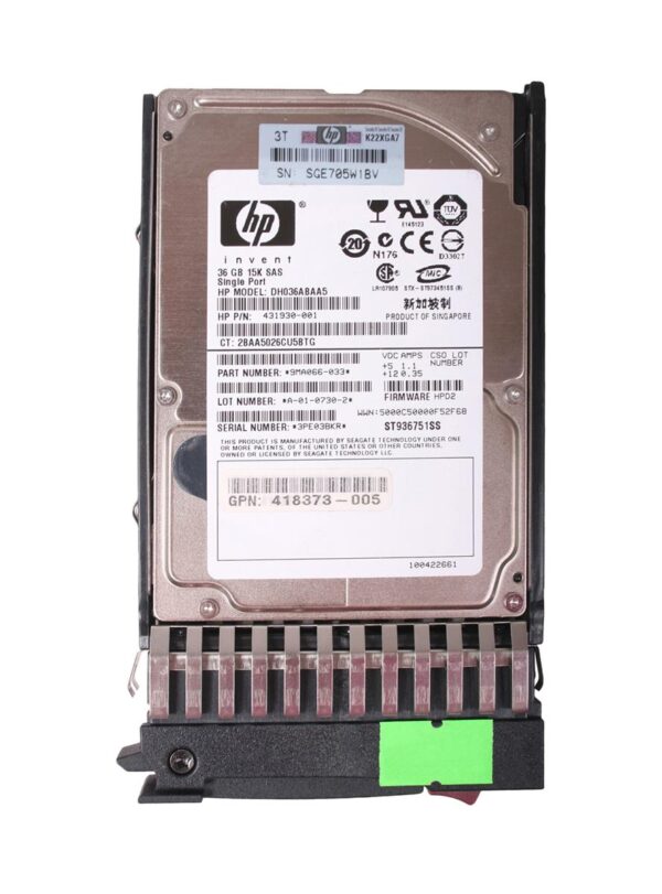 DH036ABAA5 - HP 36GB 15000RPM SAS 3Gb/s Hot-Pluggable Single Port SFF 2.5-inch Enterprise Hard Drive with Tray for Gen1/7 ProLiant Server