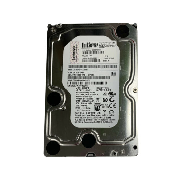03T7933 - Lenovo 1TB 7200RPM SATA 6Gb/s 128MB Cache 3.5-Inch Hard Drive for ThinkServer RS140