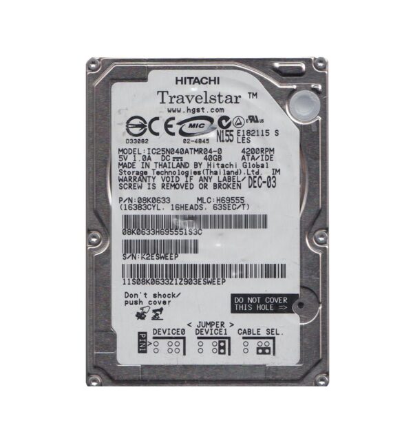 08K0633 - Hitachi Travelstar 80GN Series 40GB 4200RPM IDE Ultra ATA/100 (ATA-6) 8MB Cache 2.5-inch Hard Drive