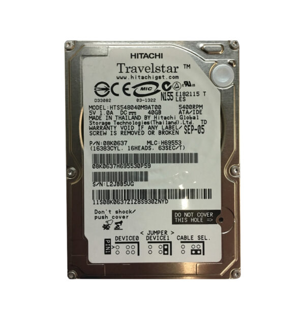 08K0637 - Hitachi Travelstar 5K80 Series 40GB 5400RPM IDE Ultra ATA/100 (ATA-6) 8MB Cache 44-Pin 2.5-inch Hard Drive