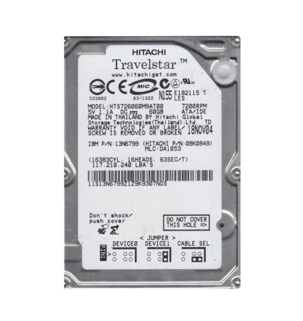 08K0849 - Hitachi 60GB 7200RPM IDE Ultra ATA/100 (ATA-6) 8MB Cache 44-Pin 2.5-inch Hard Drive