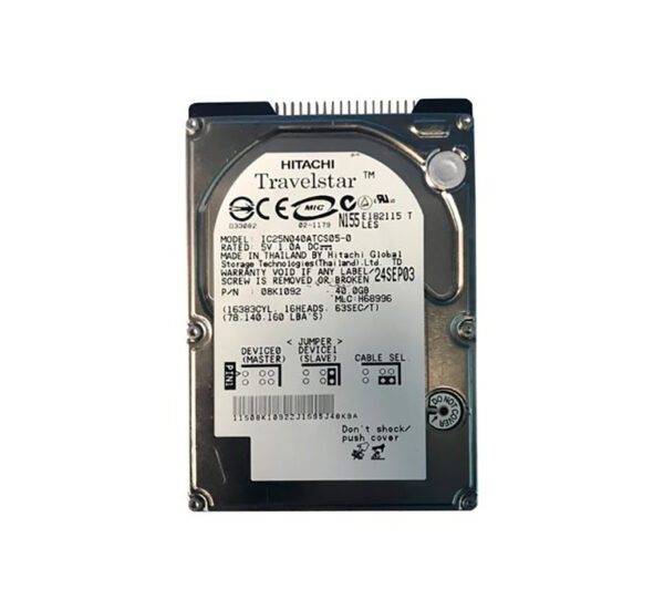 08K1092 - IBM 40GB 5400RPM IDE Ultra ATA/100 (ATA-6) 8MB Cache 2.5-Inch Hard Drive