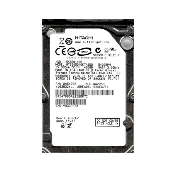 0A54708 - Hitachi Travelstar 5K500 Series 400GB 5400RPM SATA 3Gb/s 8MB Cache 2.5-inch Hard Drive