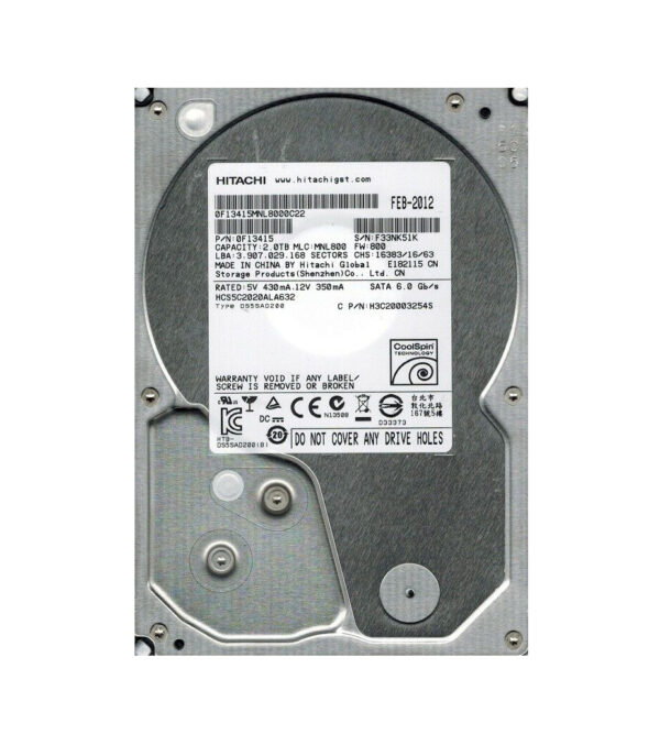 0F13415 - Hitachi CinemaStar 5K2000 Series 2TB 5400RPM SATA 6Gb/s 32MB Cache 3.5-inch Hard Drive