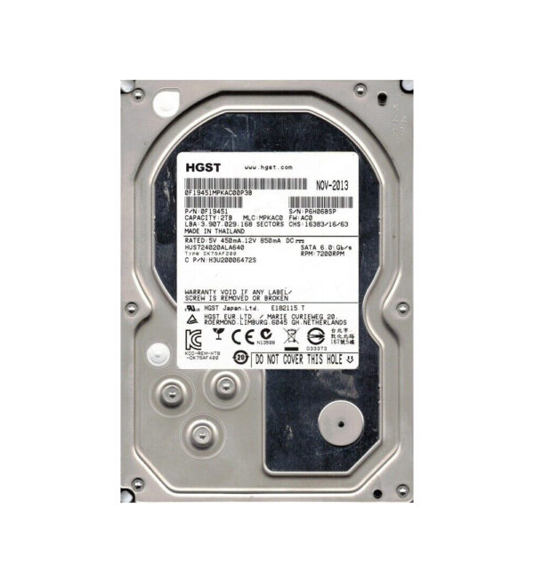 0F19451 - HGST Ultrastar 7K4000 Series 2TB 7200RPM SATA 6Gb/s 64MB Cache 512e 3.5-inch Enterprise Hard Drive