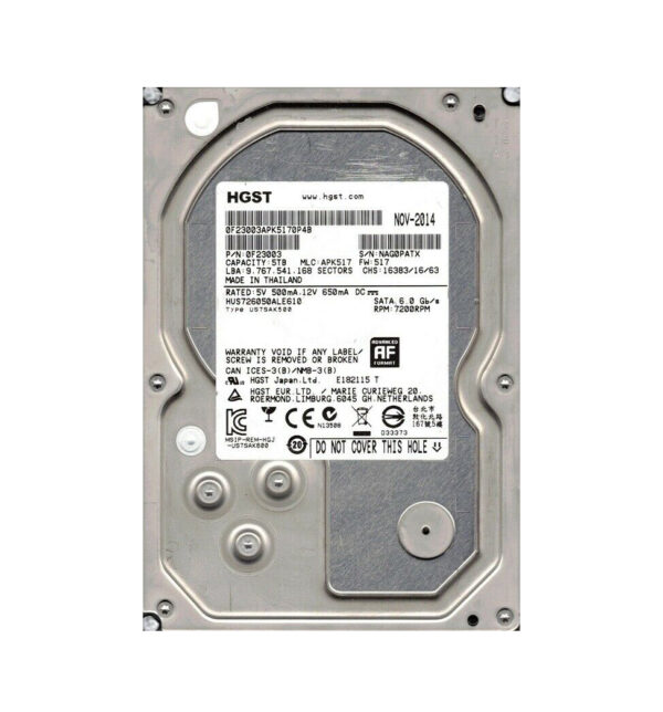 0F23003 - HGST Ultrastar 7K6000 Series 5TB 7200RPM SATA 6Gb/s 128MB Cache 512e (Instant Secure Erase) 3.5-inch Hard Drive
