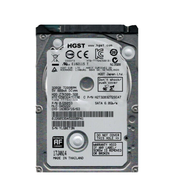 0J26053 - HGST Travelstar Z7K500 Series 320GB 7200RPM SATA 6Gb/s 32MB Cache 512e 2.5-Inch Hard Drive