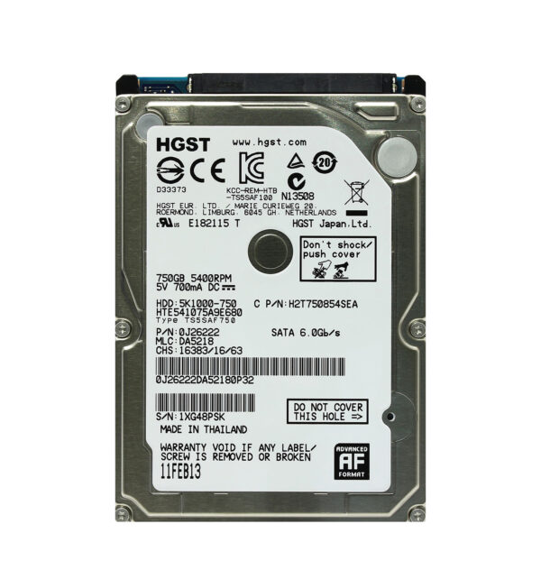 0J26222 - HGST Travelstar 5K1000 Series 750GB 5400RPM SATA 6Gb/s 8MB Cache 512e 2.5-inch Hard Drive