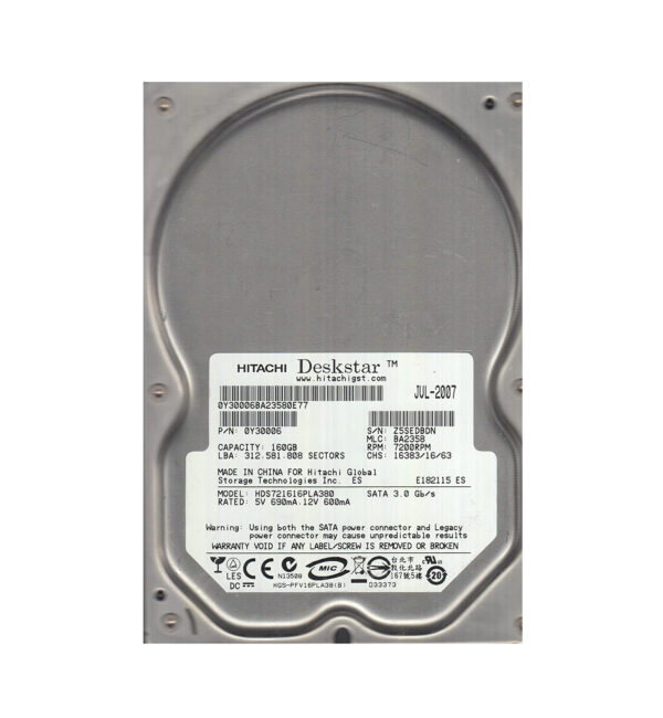 0Y30006 - Hitachi Deskstar 7K160 Series 160GB 7200RPM SATA 3Gb/s 8MB Cache 3.5-inch Hard Drive