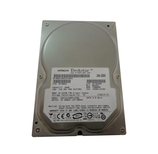 0Y30021 - Hitachi Deskstar 7K160 Series 80GB 7200RPM SATA 3Gb/s 8MB Cache 3.5-inch Hard Drive