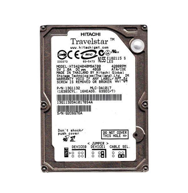 13G1132 - Hitachi Travelstar 4K40 Series 40GB 4200RPM IDE Ultra ATA/100 (ATA-6) 2MB Cache 44-Pin 2.5-inch Hard Drive