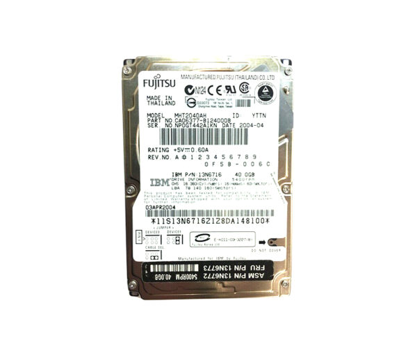 13N6716 - IBM 40GB 5400RPM IDE Ultra ATA/100 (ATA-6) 8MB Cache 2.5-Inch Hard Drive for ThinkPad