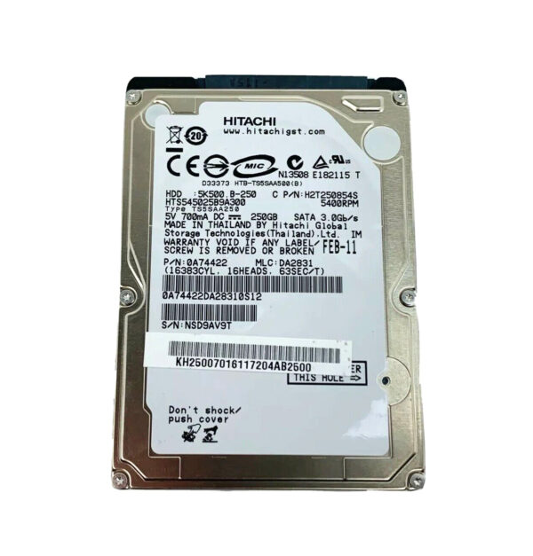 H2T250854S - Hitachi Travelstar 5K500.B Series 250GB 5400RPM SATA 3Gb/s 8MB Cache 2.5-Inch Hard Drive