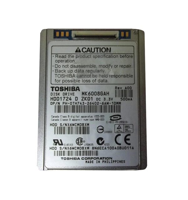 HDD1724 - Toshiba 60GB 4200RPM IDE Ultra ATA/100 (ATA-6) 2MB Cache 1.8-Inch Hard Drive