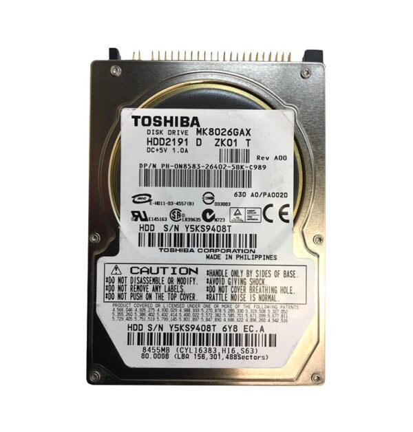 HDD2191 - Toshiba 80GB 5400RPM IDE Ultra ATA/100 (ATA-6) 16MB Cache 2.5-Inch Hard Drive