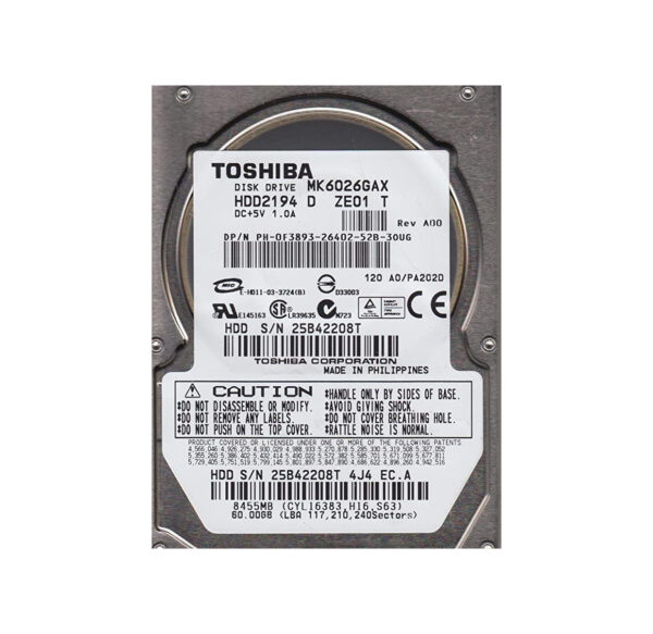 HDD2194 - Toshiba 60GB 5400RPM IDE Ultra ATA/100 (ATA-6) 16MB Cache 2.5-Inch Hard Drive