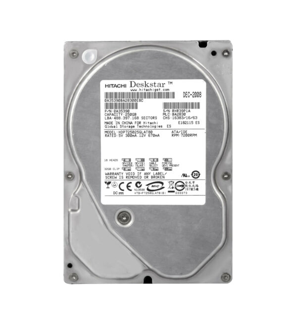 HDP725025GLAT80 - Hitachi Deskstar P7K500 Series 250GB 7200RPM IDE Ultra ATA/133 (ATA-7) 8MB Cache 3.5-inch Hard Drive