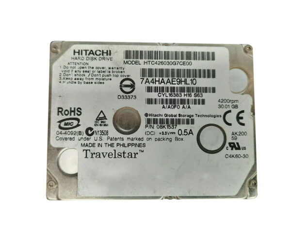 HTC426030G7CE00 - Hitachi Travelstar C4K60 Series 30GB 4200RPM IDE Ultra ATA/100 (ATA-6) 2MB Cache ZIF 1.8-inch Hard Drive