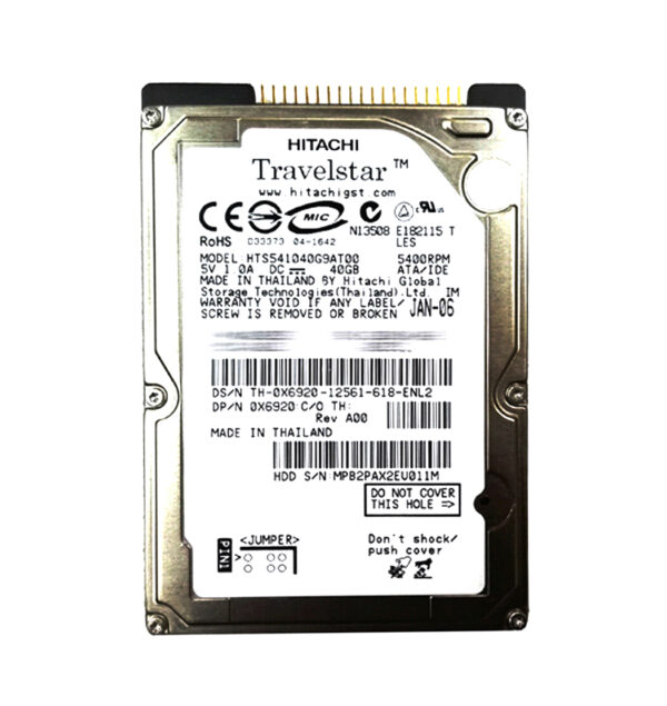HTS541040G9AT00 - Hitachi Travelstar 5K100 Series 40GB 5400RPM IDE Ultra ATA/100 (ATA-6) 8MB Cache 44-Pin 2.5-inch Hard Drive