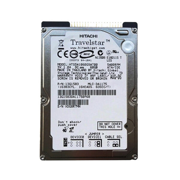 HTS541060G9AT00 - Hitachi Travelstar 5K100 Series 60GB 5400RPM IDE Ultra ATA/100 (ATA-6) 8MB Cache 44-Pin 2.5-inch Hard Drive