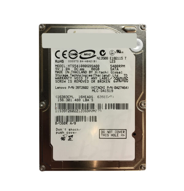HTS541080G9SA00 - Hitachi Travelstar 5K100 Series 80GB 5400RPM SATA 1.5Gb/s 8MB Cache 7-Pin 2.5-inch Hard Drive
