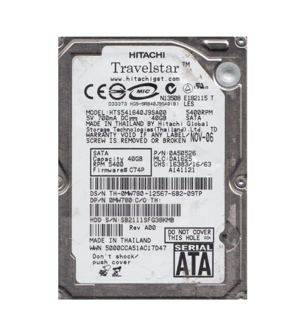 HTS541640J9SA00 - Hitachi Travelstar 5K160 Series 160GB 5400RPM SATA 1.5Gb/s 8MB Cache 2.5-inch Hard Drive