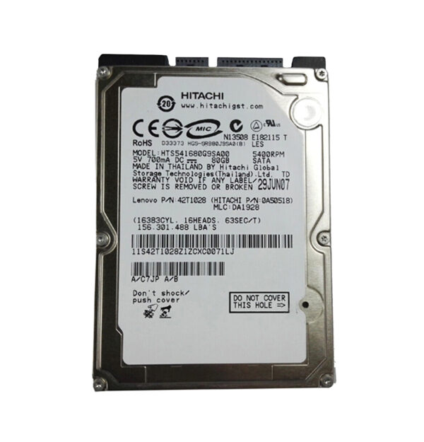 HTS541680J9SA00 - Hitachi Travelstar 5K160 Series 80GB 5400RPM IDE Ultra ATA/100 (ATA-6) 8MB Cache 2.5-inch Hard Drive