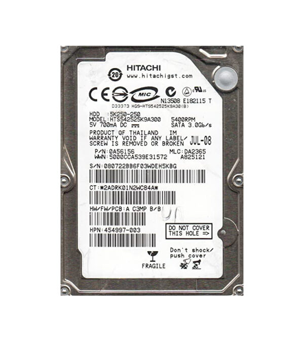 HTS542525K9A300 - Hitachi Travelstar 5K250 Series 250GB 5400RPM SATA 3Gb/s 8MB Cache 7-Pin 2.5-inch Hard Drive