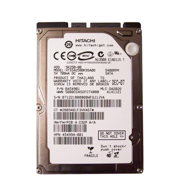 HTS542580K9SA00 - Hitachi 80GB 5400RPM SATA 1.5Gb/s 8MB Cache 7-Pin 2.5-inch Hard Drive