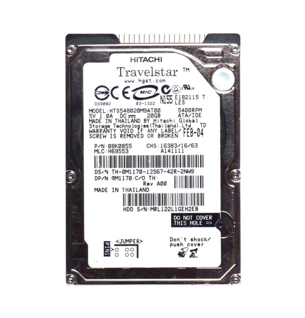 HTS548020M9AT00 - Hitachi Travelstar 5K80 Series 20GB 5400RPM IDE Ultra ATA/100 (ATA-6) 8MB Cache 2.5-inch Hard Drive